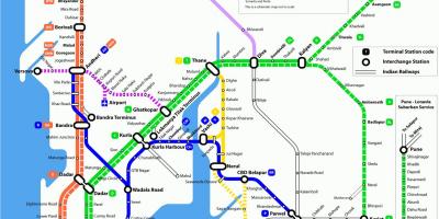 Տեղական գնացքը քարտեզի վրա Մումբայի